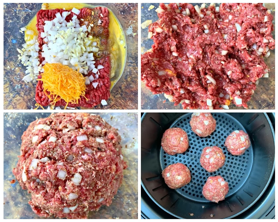 step by step photos of keto low carb air fryer meatballs