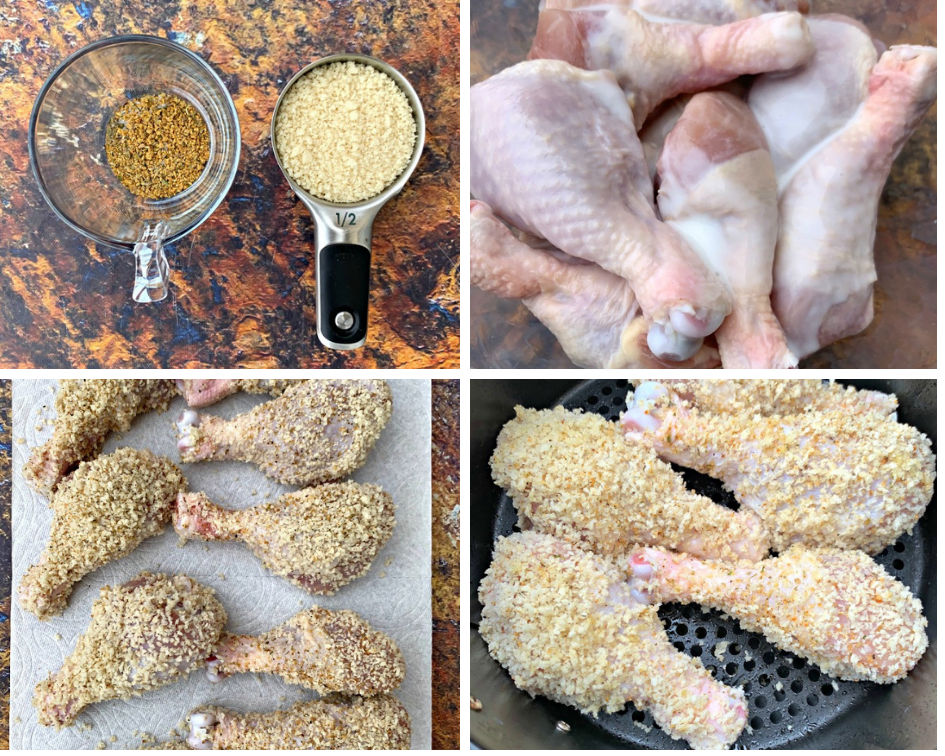 ingredients for air fryer chicken drumsticks in a glass bowl
