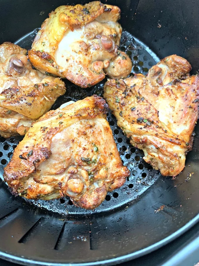 air fryer keto low carb cilantro lime chicken thighs in an air fryer