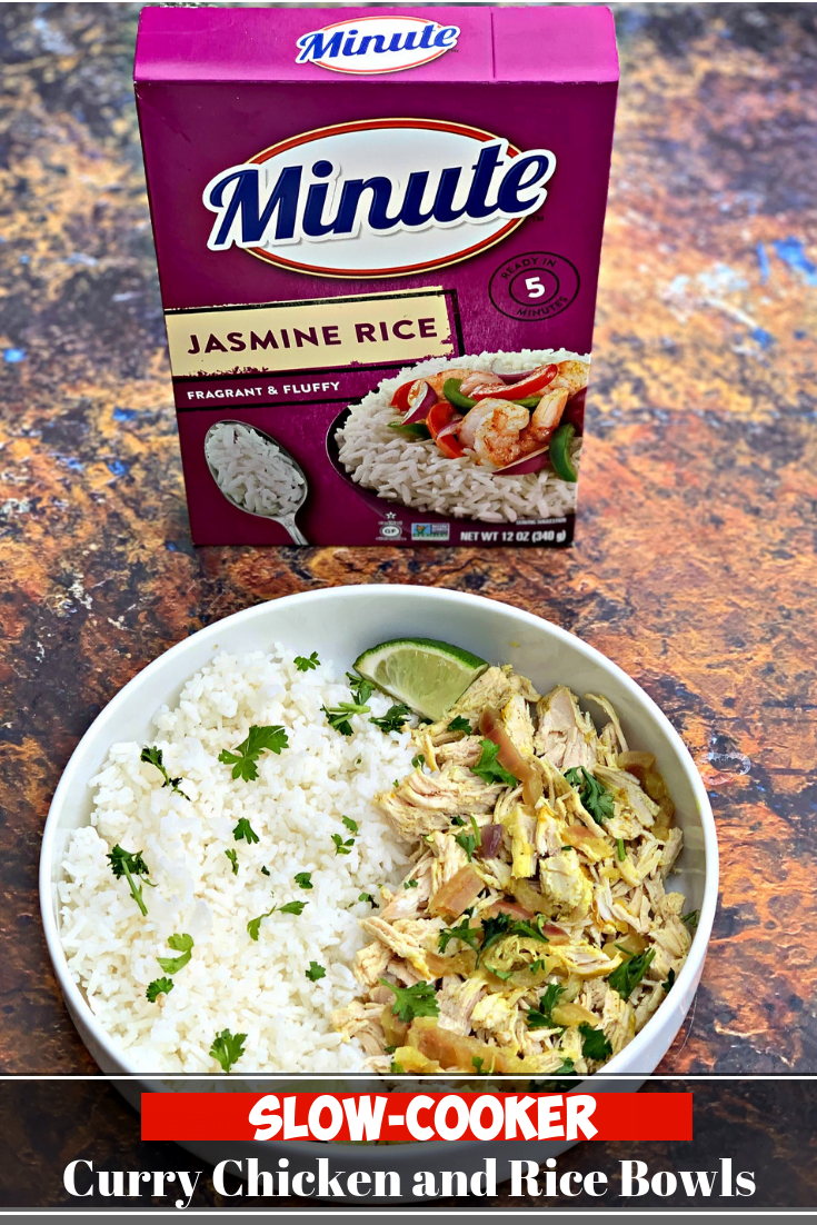 Slow-Cooker Shredded Chicken and Curry Rice Bowls is a quick and easy healthy recipe with curry and jasmine rice. This dish is meal prep and freezer friendly.