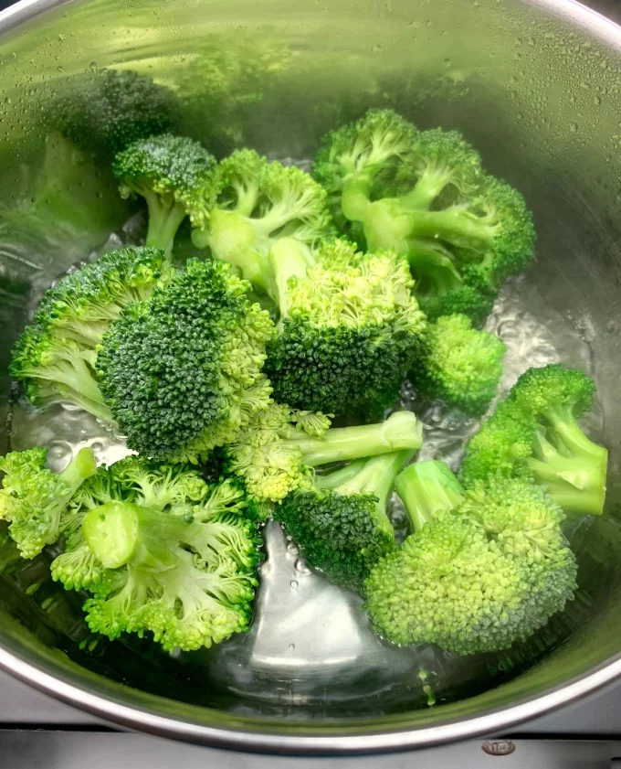 steamed broccoli in a saucepan