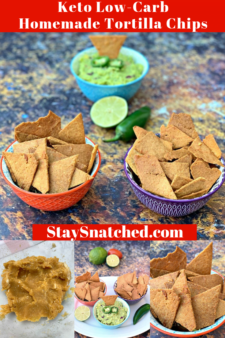 Keto Low-Carb Gluten-Free Homemade Tortilla Chips are a quick and easy recipe that uses a handful of ingredients. These crispy, crunchy chips are made with almond flour, Himalayan salt, and mozzarella and are practically no carb/carb free. You can also make crackers using the dough. The post also includes information on where to buy keto chips and what brands to look out for. #KetoRecipes #KetoTortillaChips