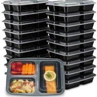 EZ Prepa [20 Pack] 32oz 3 Compartment Meal Prep Containers with Lids - Bento Box - Durable BPA Free Plastic Reusable Food Storage Containers - Stackable, Reusable, Microwaveable & Dishwasher Safe