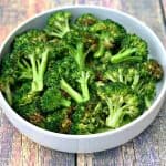 roasted air fryer broccoli in a white bowl