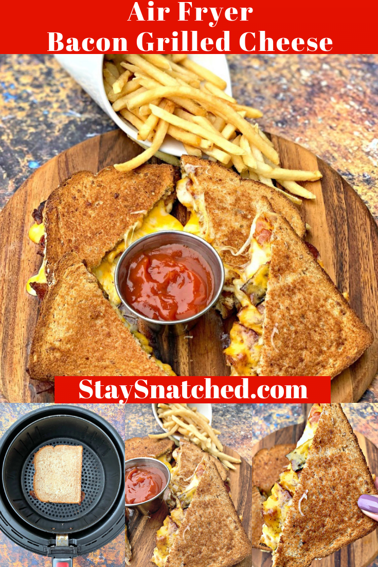 Easy Air Fryer Bacon Grilled Cheese is a quick, kid-friendly recipe that will show you how to make and cook a grilled cheese sandwich in an air fryer using Power Air Fryer, Air Fryer Oven, Nuwave, or any brand. This grilled cheese makes the perfect panini for breakfast, lunch or dinner! #AirFryerRecipes #AirFryerGrilledCheese