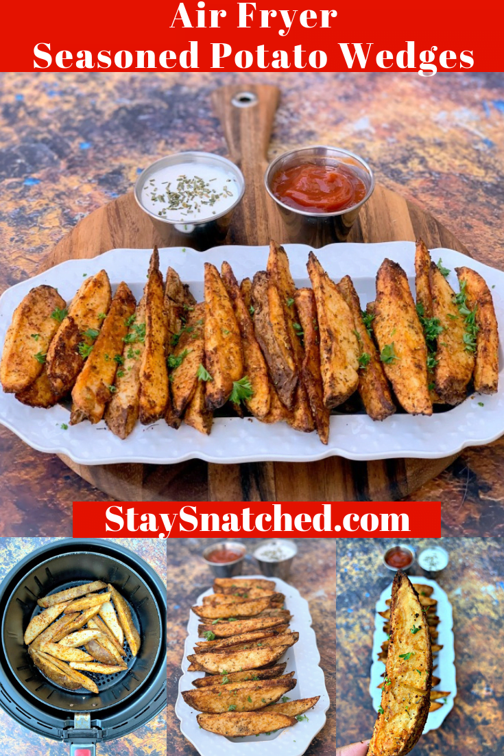 Easy Air Fryer Seasoned Potato Wedges is a quick and healthy recipe that uses fresh-cut russet potatoes, Herbes de Provence seasoning, and smoked paprika to produce crispy potato wedges with a soft interior. You can use your Power Air Fryer XL, Nuwave, or any brand for this dish. If you love KFC wedges or homemade French fries, you will love these! You can also use red potatoes or Yukon gold. #AirFryer #AirFryerPotatoWedges