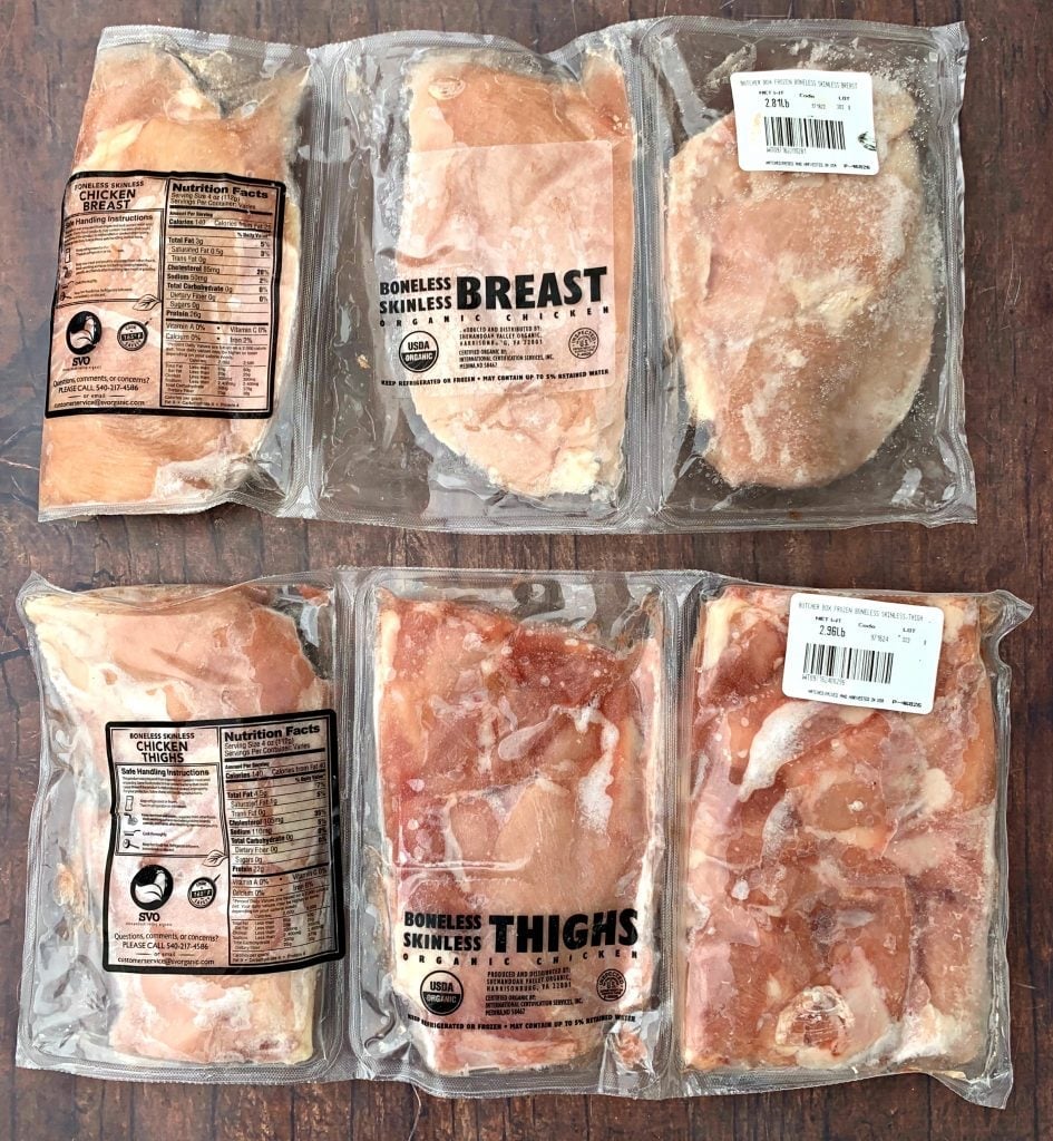 butcher box chicken breasts and thighs in packaging
