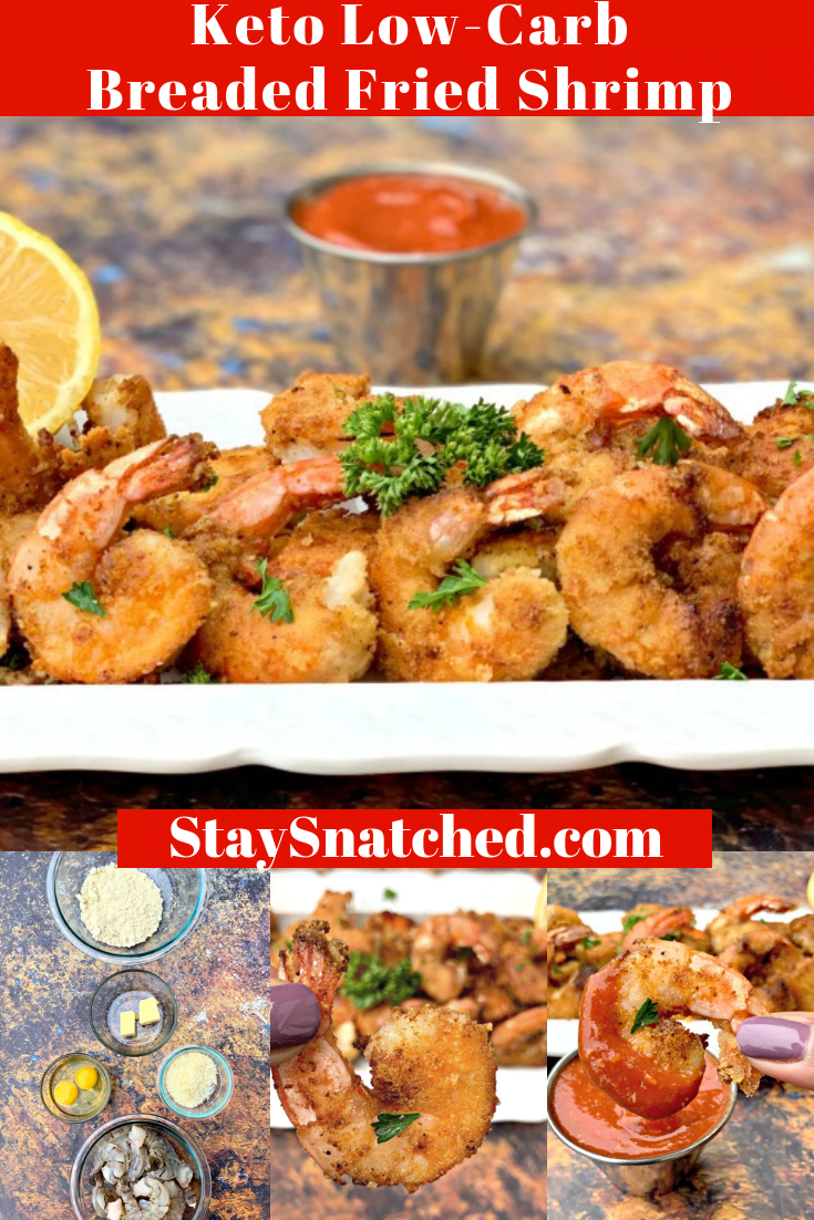 Keto Low-Carb Parmesan Breaded Pan Fried Shrimp is a quick, healthy, and gluten-free recipe that uses almond flour and only a handful of ingredients to make crispy and crunchy shrimp. Toss these shrimp on salads, in tacos, or serve them with sugar-free, low carb cocktail sauce. #KetoRecipes #KetoFriedShrimp
