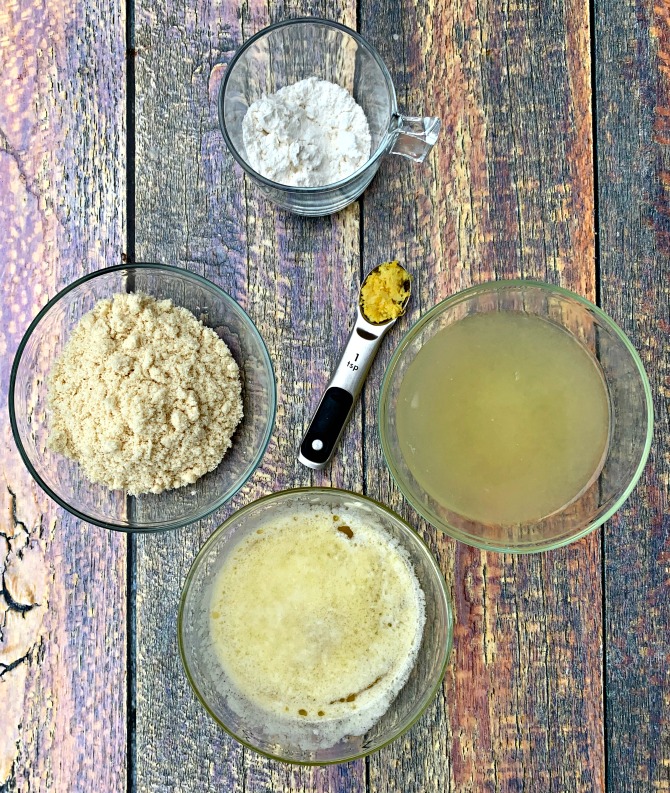 ingredients for keto lemon bars in separate glass bowls