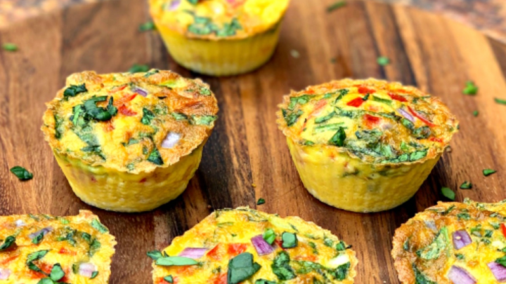 keto low carb air fryer egg bites cups on a brown plate