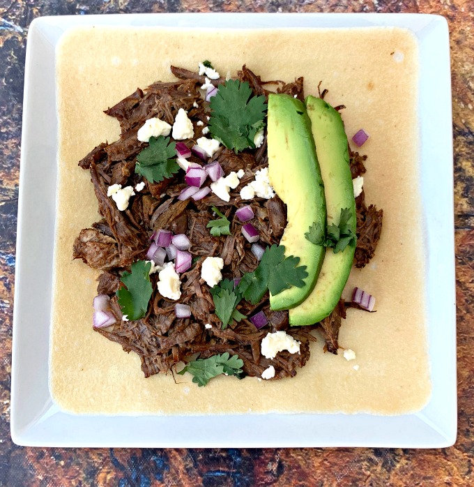 instant pot keto barbacoa beef tacos with avocado