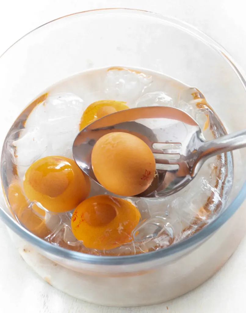boiled eggs in an ice bath