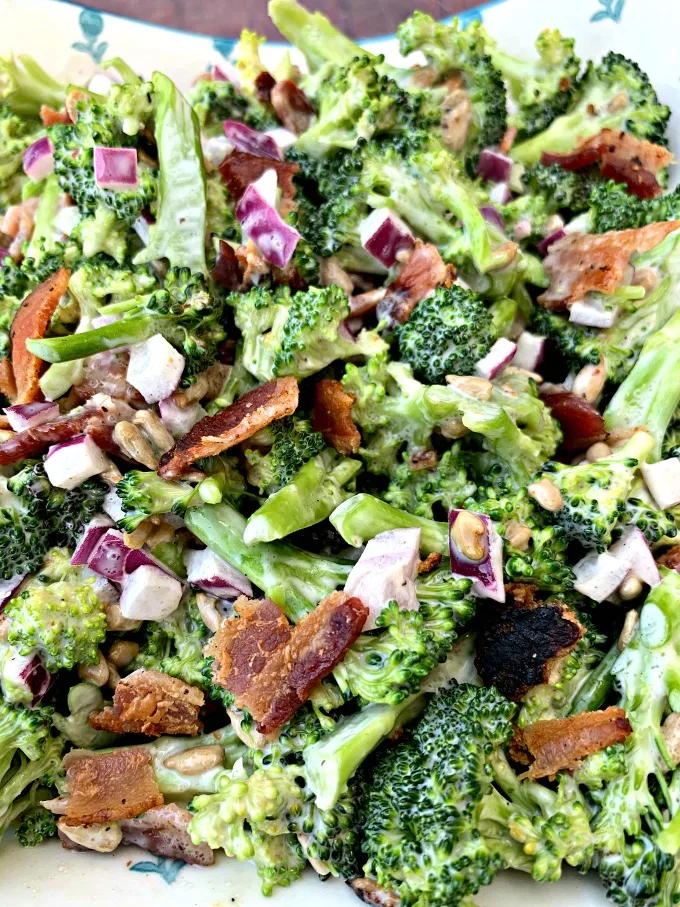 Easy, Keto LowCarb Broccoli Salad with Bacon +(VIDEO)