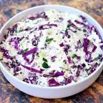keto low carb coleslaw in a white bowl