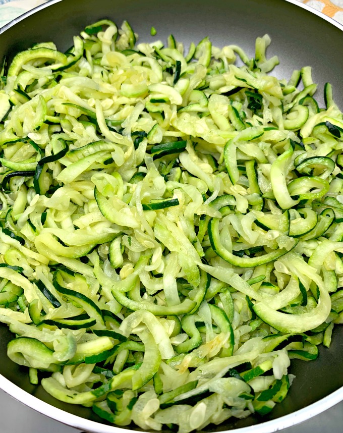 zucchini noodles in a pan