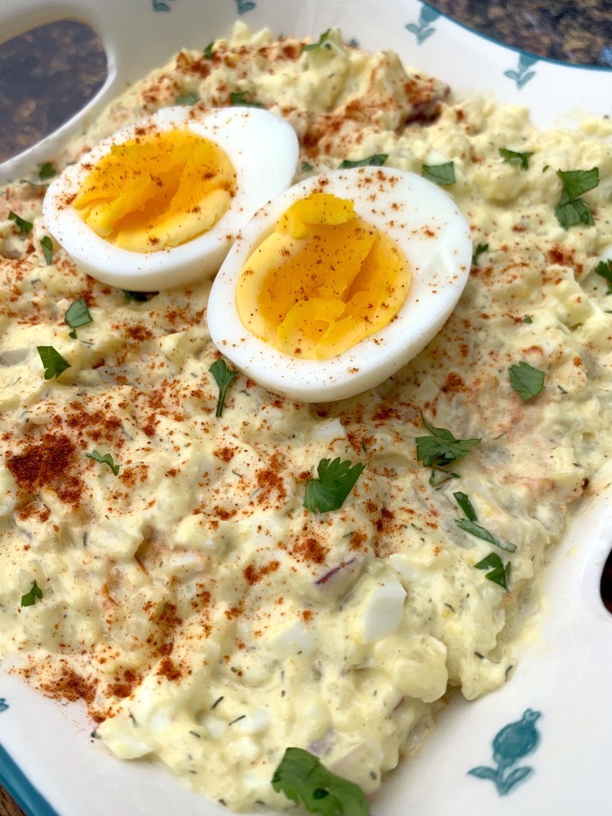 keto low carb potato salad with boiled eggs