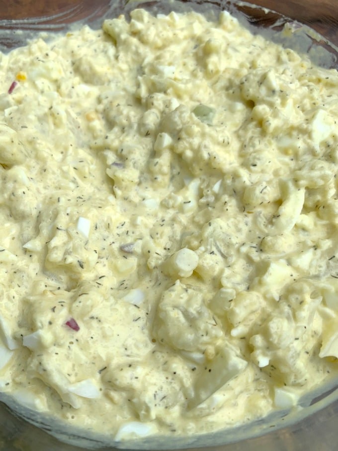 keto low carb potato salad with boiled eggs