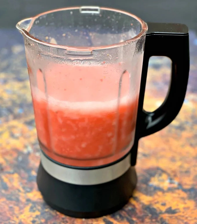 keto low-carb frozen strawberry margaritas in a blender