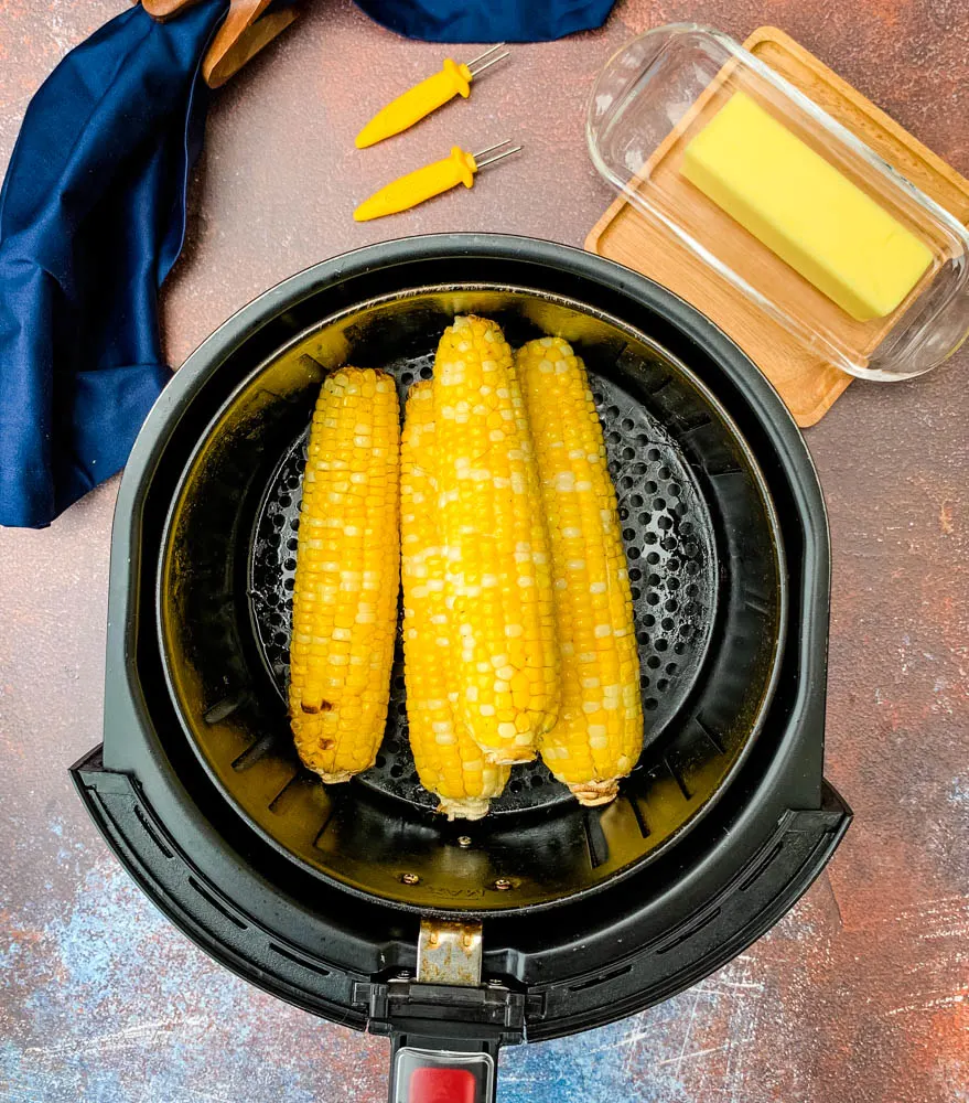 cooked corn on the cob in an air fryer