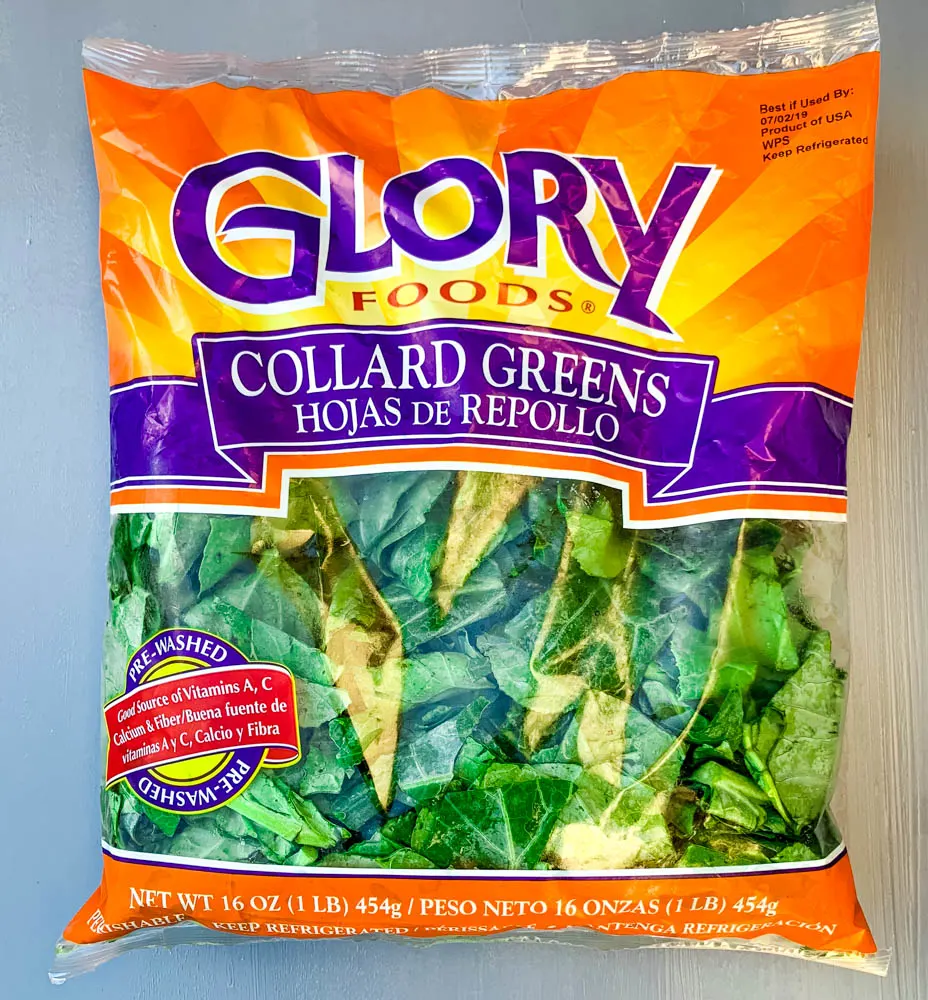 pre-cut and pre-washed Glory Greens collard greens in a bag