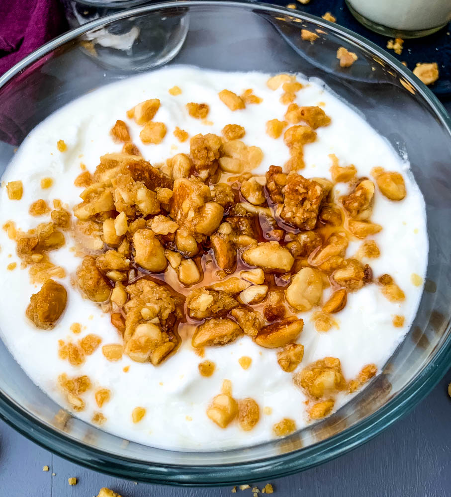 instant pot homemade yogurt in a glass bowl with granola