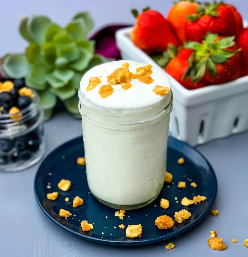 instant pot homemade yogurt in a glass jar with granola