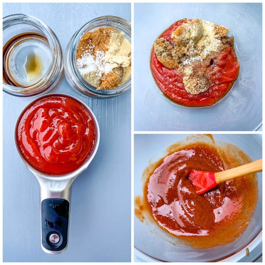 keto low carb ketchup glazed ingredients in a glass bowl