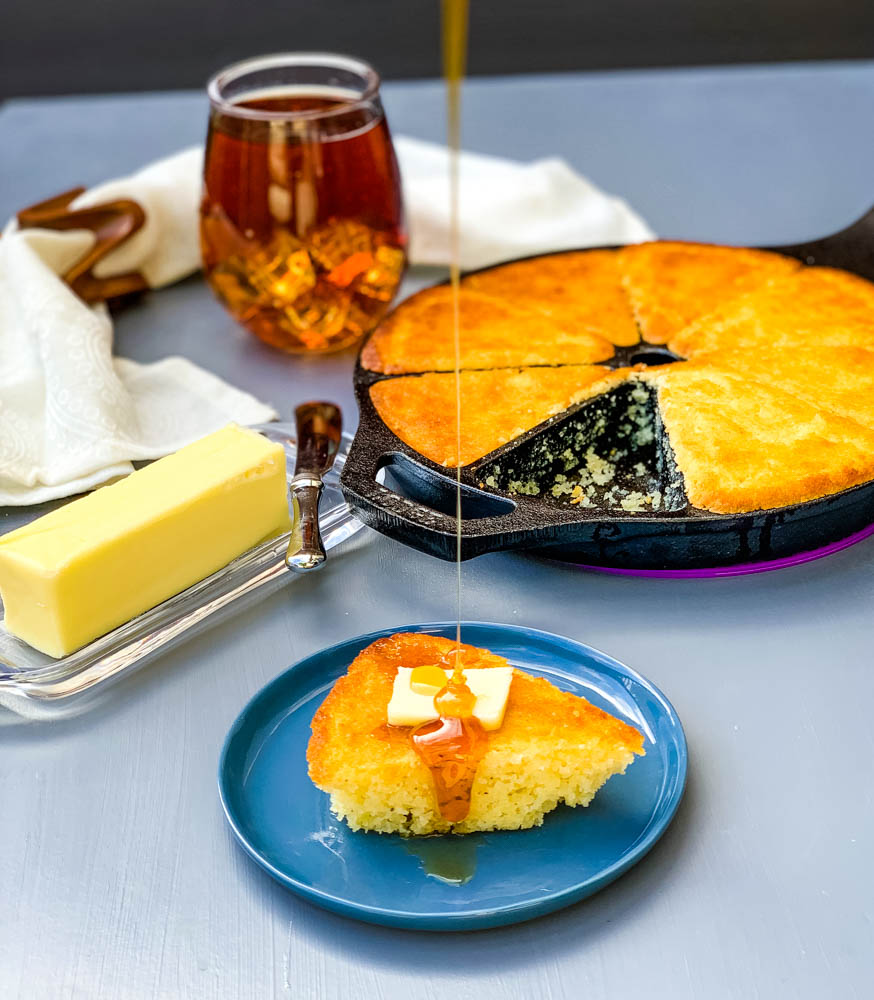 honey drizzled on southern cornbread