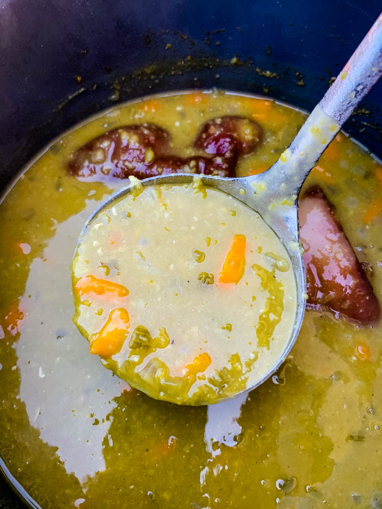 cooked split pea soup in an Instant Pot