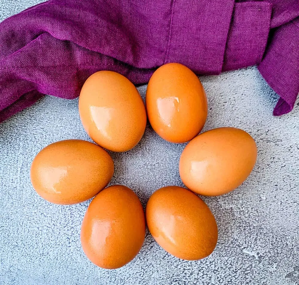 cage free brown eggs on a flat surface