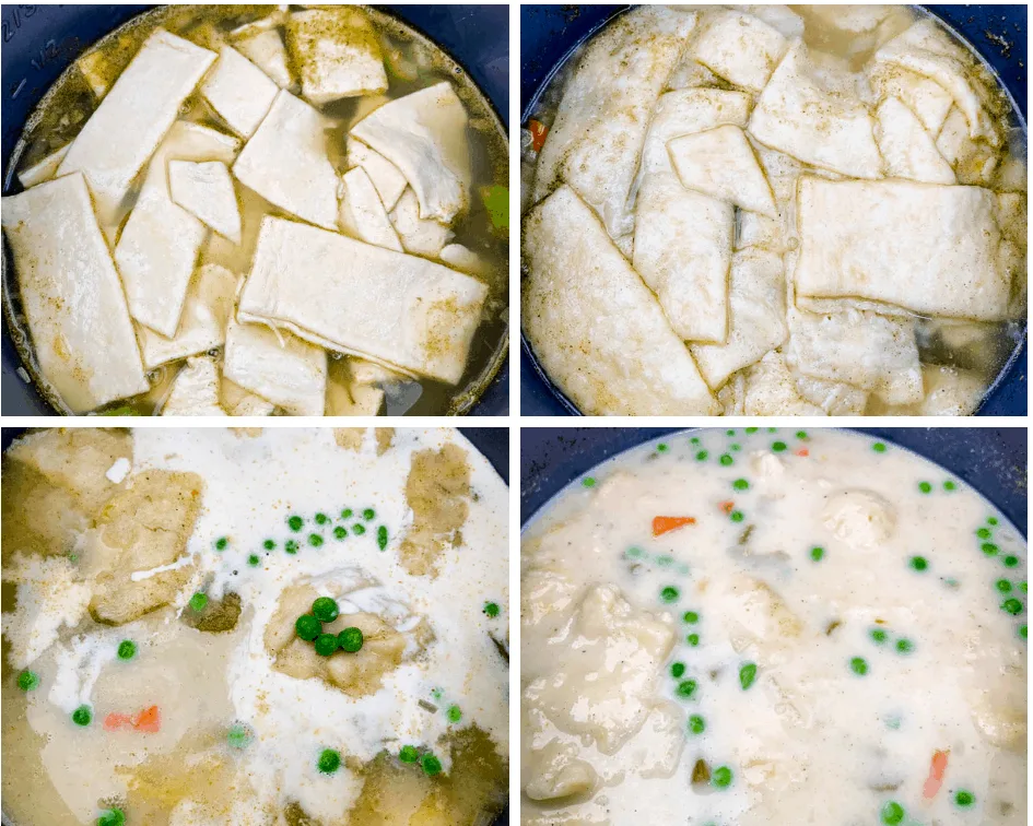 collage photo of Instant Pot chicken and dumplings being prepared