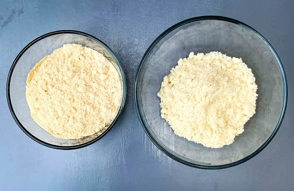 coconut and almond flour in glass bowls