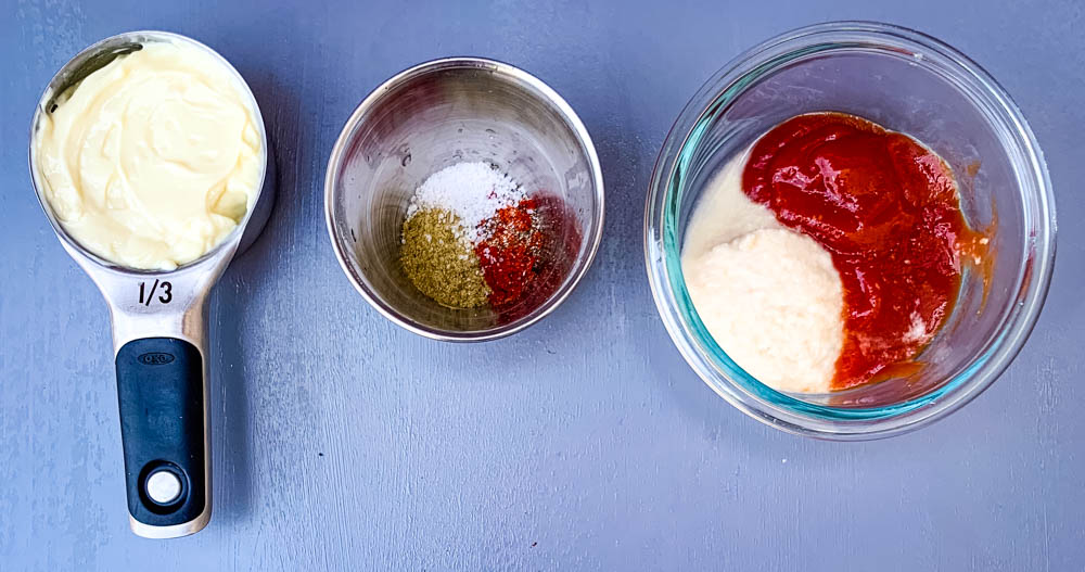 mayo, horseradish, and seasonings for onion ring dipping sauce