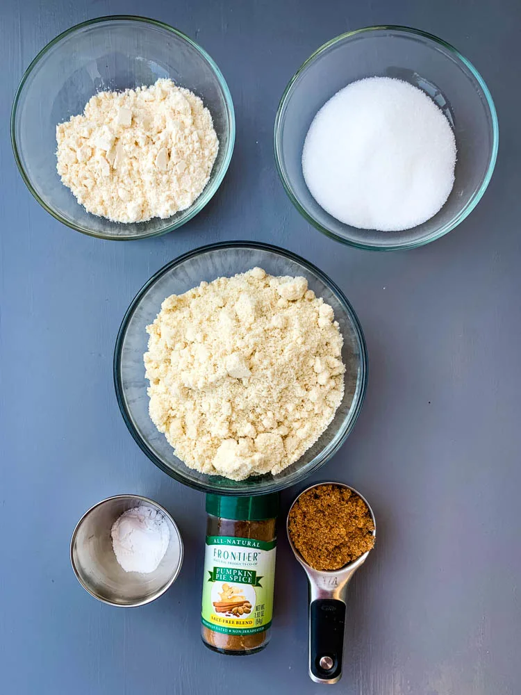 almond flour, coconut flour, zero carb sweeteners in bowls