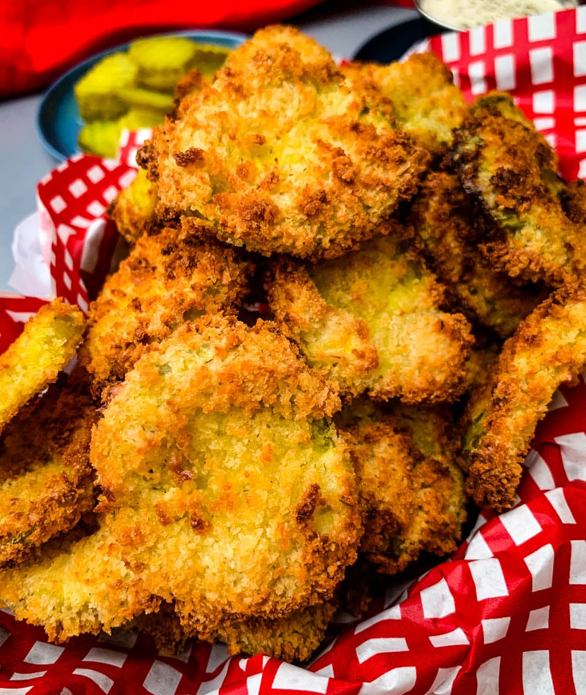 air fryer crunchy fried pickles in a basket