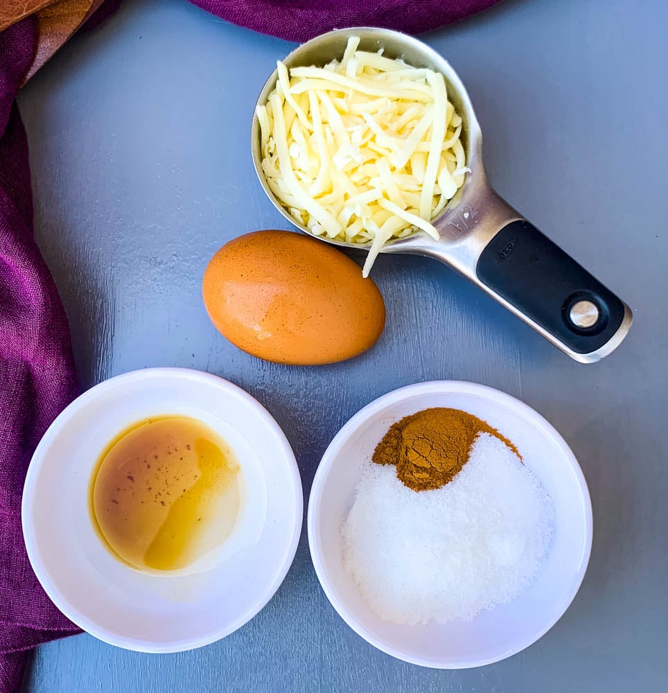 shredded mozzarella, egg, vanilla, and sweetener for keto low carb chaffles