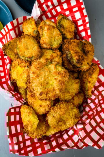 air fryer crunchy fried pickles in a basket