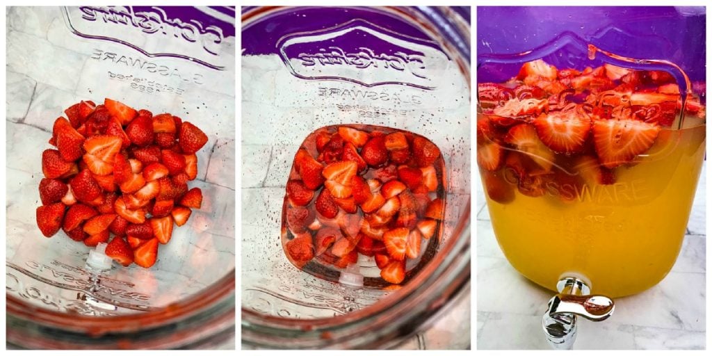 strawberries and alcohol in a glass container