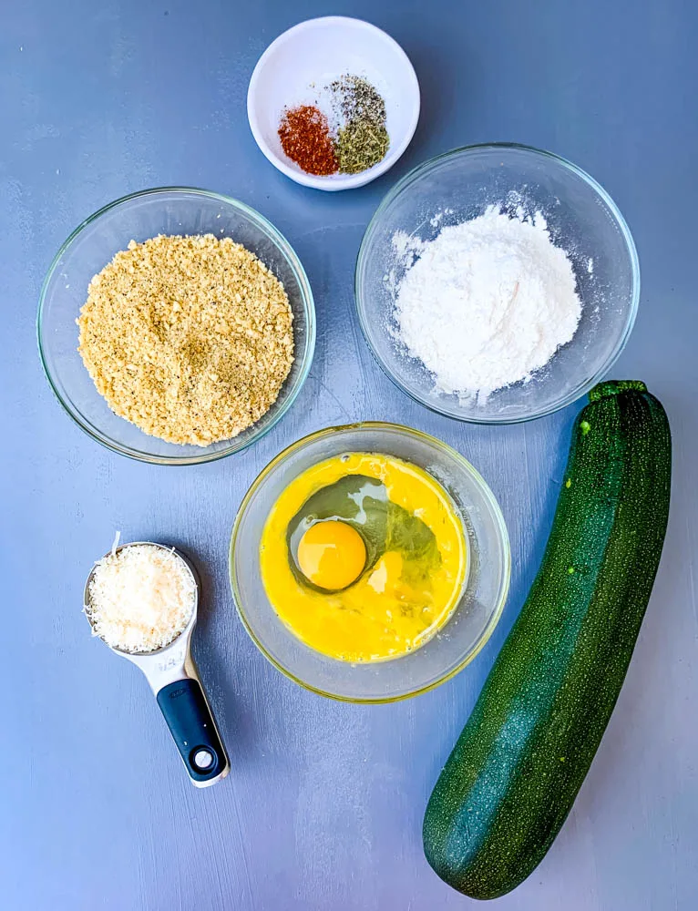 breadcrumbs, flour, cheese, eggs, seasoning for air fryer zucchini chips