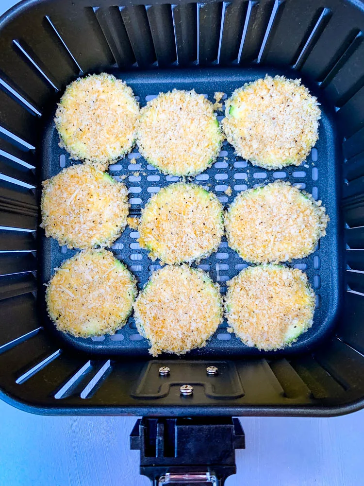 breaded zucchini in an air fryer