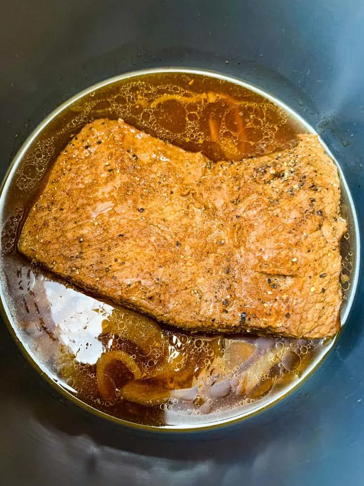 Instant Pot Brisket in a pressure cooker with broth