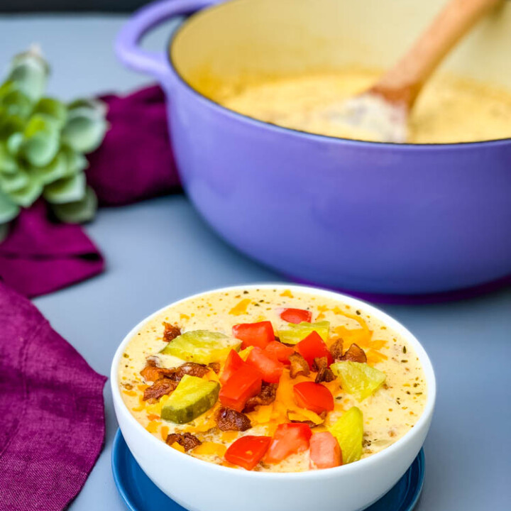 Keto LowCarb Cheeseburger Soup + {VIDEO}