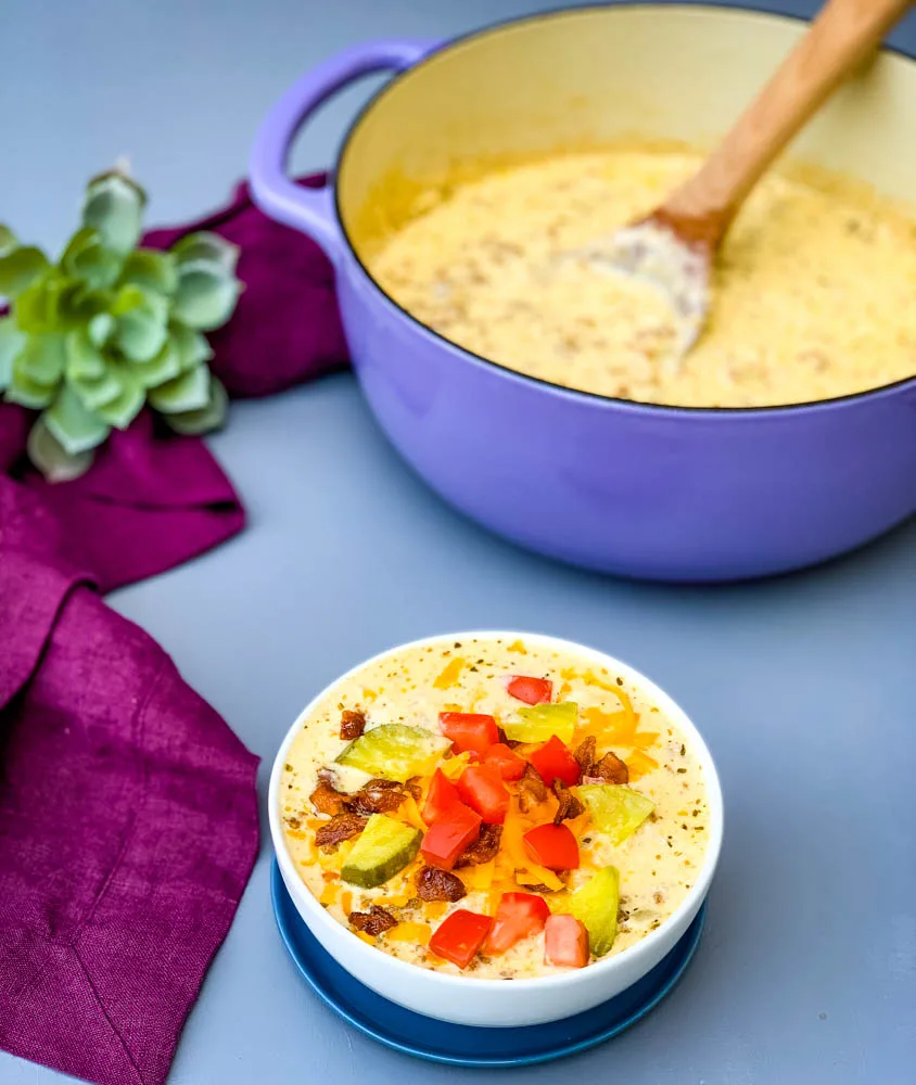Keto LowCarb Cheeseburger Soup + {VIDEO}