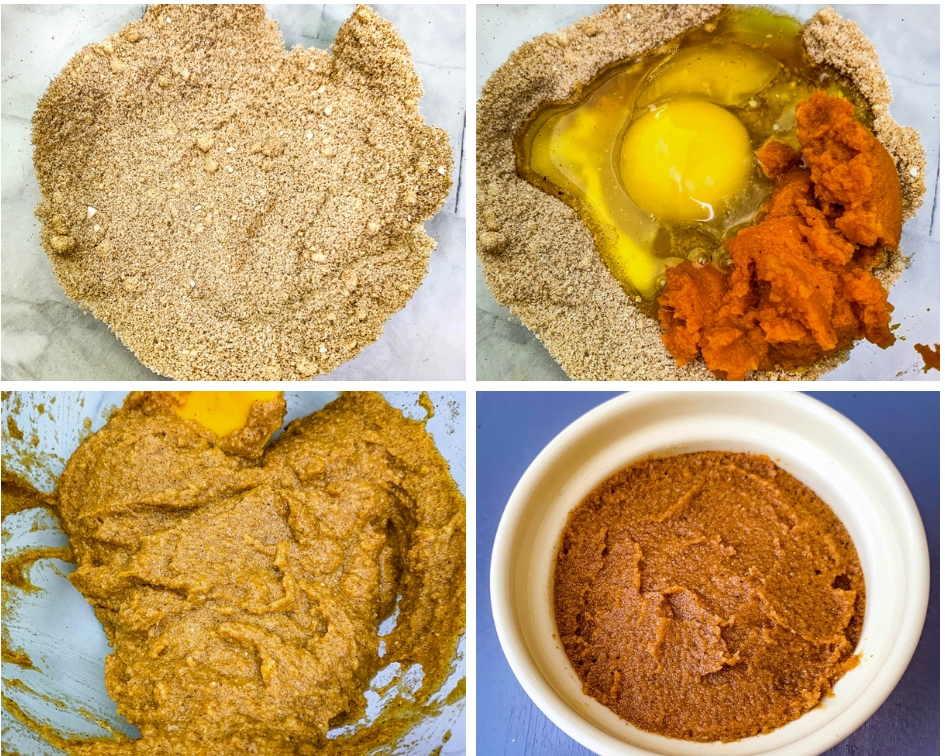 dry and wet ingredients for keto pumpkin mug cake