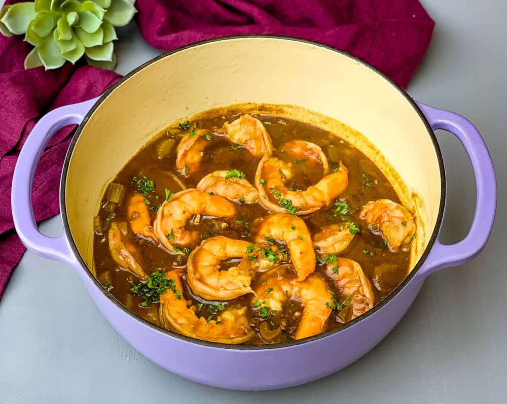 shrimp etouffee in a Dutch oven