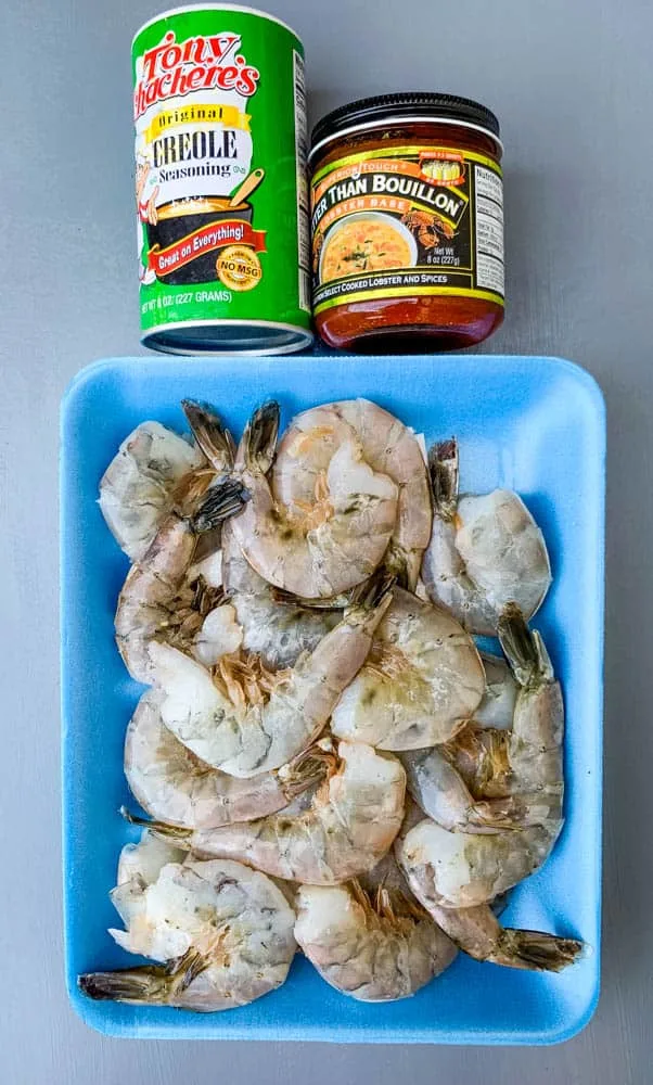 raw shelled shrimp, Creole seasoning, and Better than Bouillon