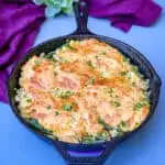 keto low carb chicken pot pie in a cast iron skillet
