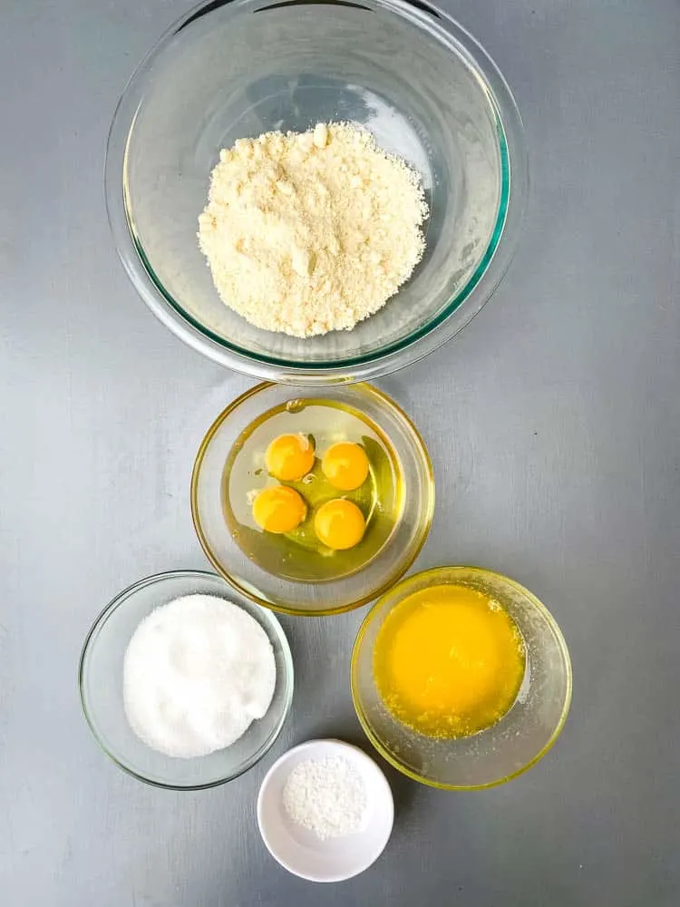 almond flour, eggs, sweetener, butter, and baking powder for keto low carb cornbread mix