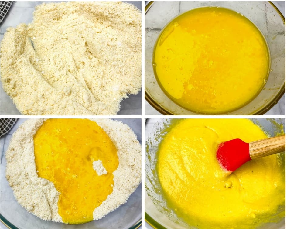 keto low carb cornbread mix batter in a glass mixing bowl
