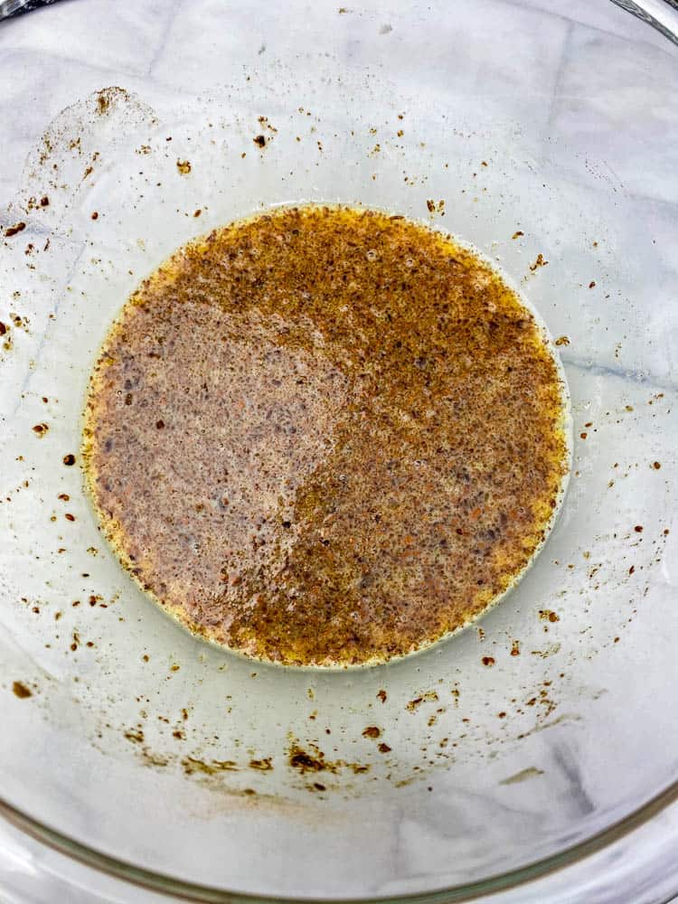 air fryer French toast sticks batter in a glass bowl